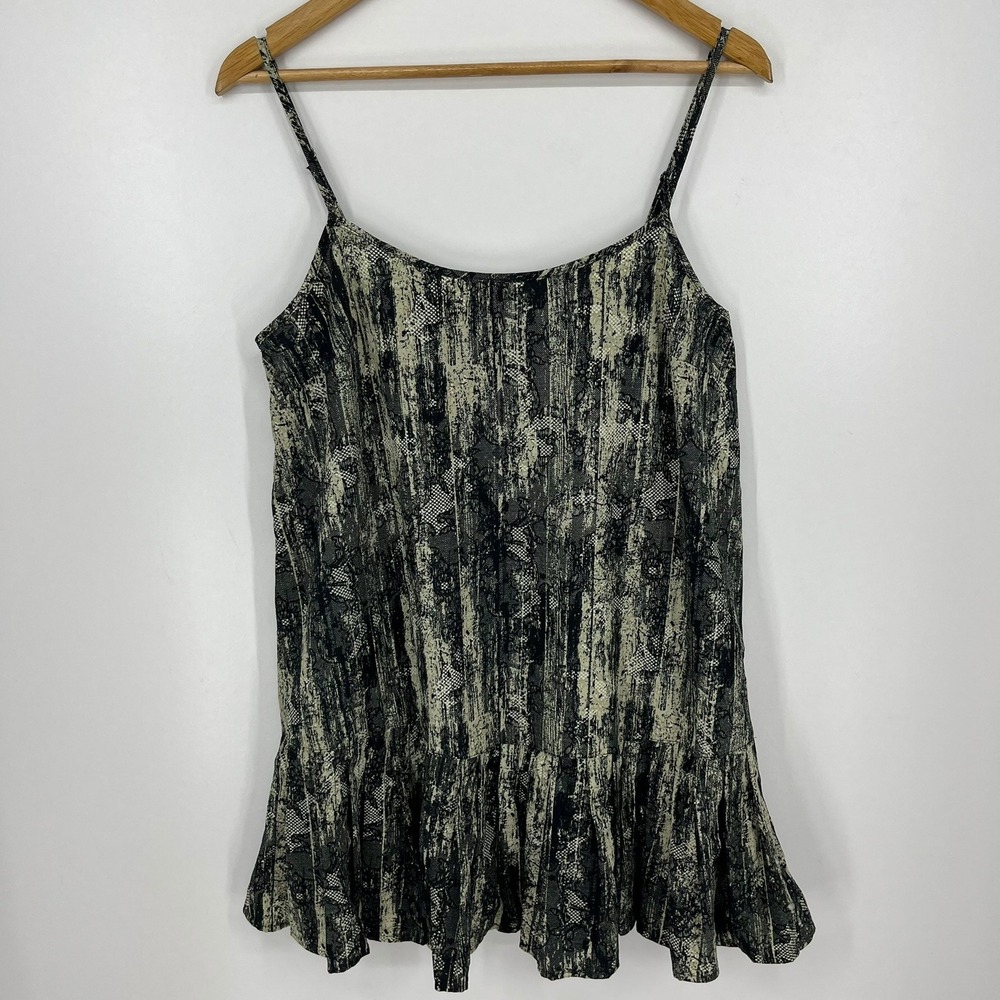 Urban Outfitters Snakeskin Lace Print Peplum Cami Mini Dress Black Beige‎ Medium